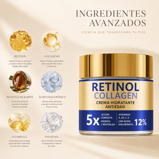Crema Facial Reafirmante con Retinol, Colágeno y Ácido Hialurónico