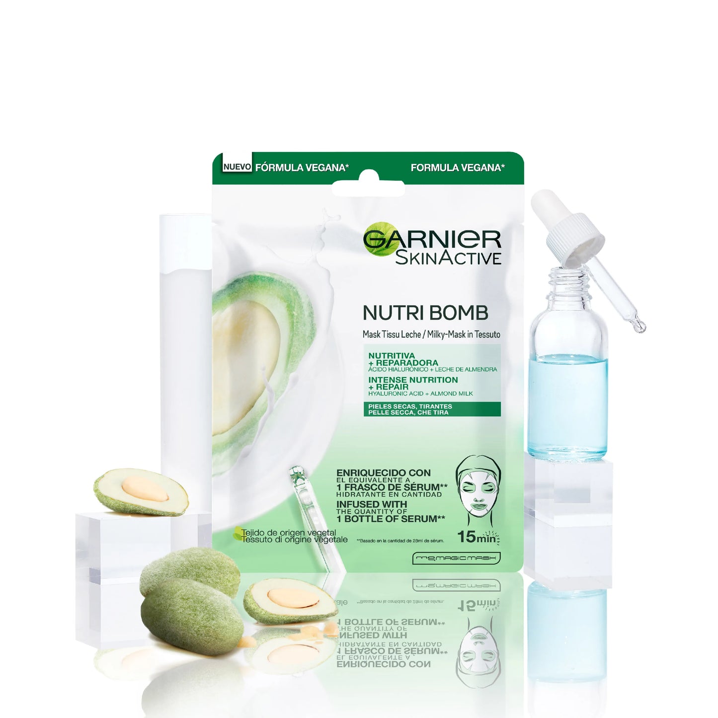 Garnier Mascarilla Facial Nutritiva con Leche de Almendras y Ácido Hialurónico