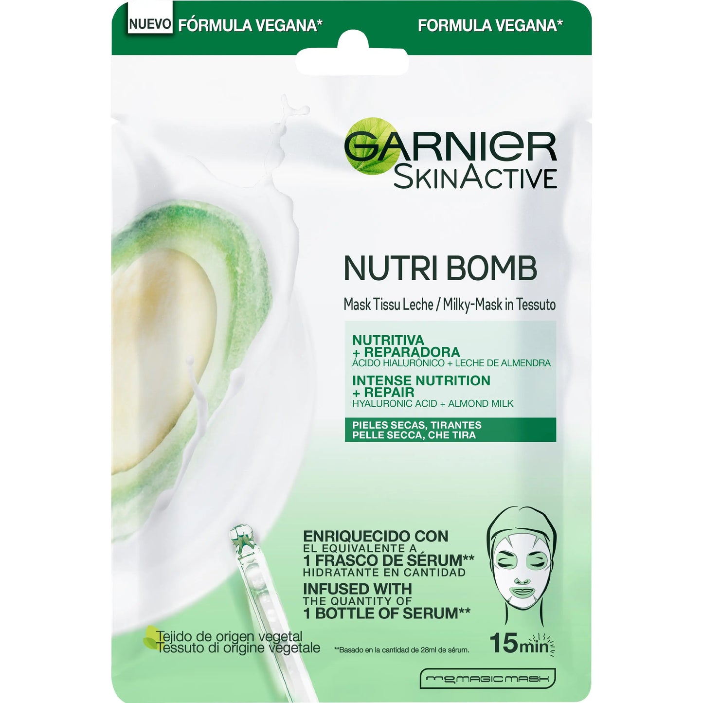 Garnier Mascarilla Facial Nutritiva con Leche de Almendras y Ácido Hialurónico